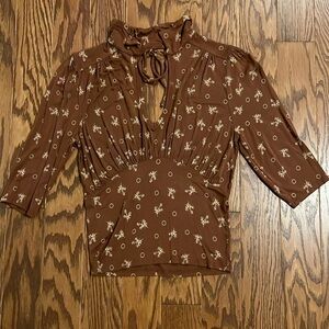 Free People Brown Floral Women's Short Sleeve Top